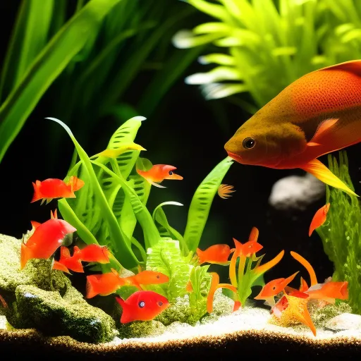 

This image shows a vibrant, multi-colored fish swimming in a home aquarium. The fish is surrounded by lush green plants, creating a beautiful and peaceful underwater environment. This image is perfect to illustrate an article about the coolest creatures for a home