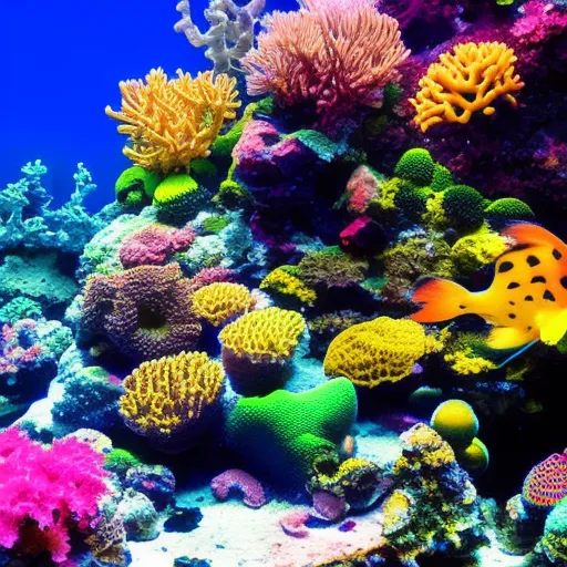 

This image shows a vibrant and colorful coral reef in an aquarium, with a variety of different species of coral living in harmony. The bright colors of the coral create a stunning display, and provide a beautiful backdrop for the fish that inhabit the aquarium