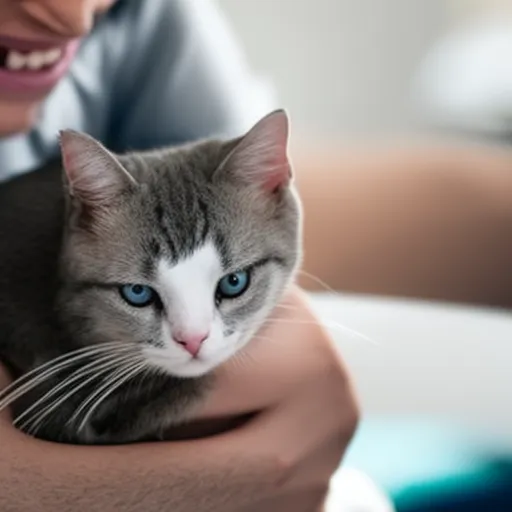 

An image of a person cuddling a small white and gray cat, both with content smiles on their faces. The image conveys the joy of bonding with a pet, and the warmth of embracing one's inner cat.