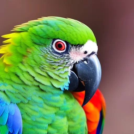 

The image shows a colorful parrot perched on a branch, looking intently at the camera. The vivid colors of the parrot's feathers, along with its inquisitive gaze, capture the unique beauty and intelligence of psittacids