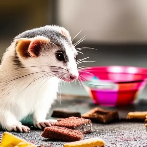 

This image shows a ferret happily eating a bowl of food, surrounded by a variety of treats. It illustrates the article "Ferret Feast: The Ultimate Guide to Nutrition and Treats for your Furry Friend", which provides helpful tips on