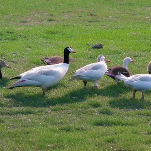

This image shows a family of geese standing in a grassy field. The geese are of different sizes and colors, and the family appears to be content and relaxed. The image illustrates the idea of choosing the right geese for a