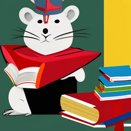 

This image shows a small white mouse perched atop a stack of books, looking out with bright, curious eyes. The mouse is wearing a red cape, giving it a heroic, larger-than-life appearance. The image is a perfect representation