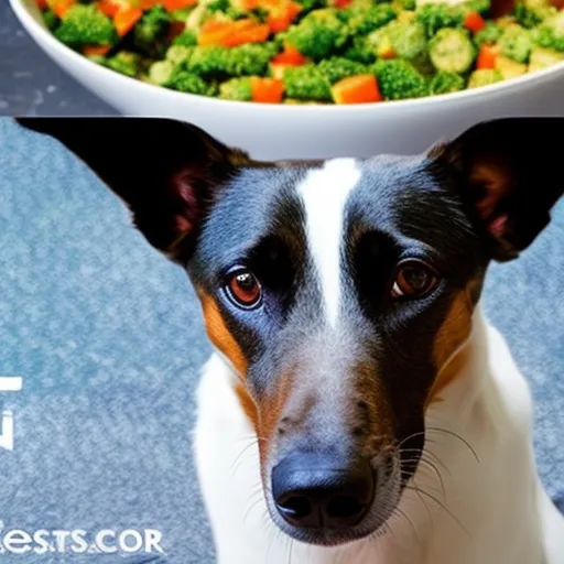 

The image shows a happy dog enjoying a bowl of nutritious food. The vibrant colors of the food in the bowl represent the variety of healthy ingredients that can be used to create a balanced diet for your pet. The caption of the image reads "