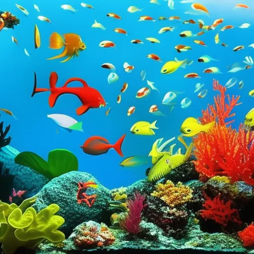

An image of a vibrant marine aquarium with a variety of colorful fish, coral, and other aquatic life, set against a backdrop of a tranquil blue ocean. The image illustrates the beauty and diversity of a marine aquarium and the joy of bringing the