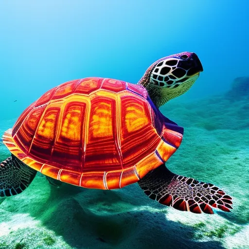 

This image shows a turtle swimming rapidly underwater, its shell and flippers propelling it forward. The vibrant colors of the turtle's shell and the clarity of the water emphasize its speed and agility, highlighting the remarkable abilities of these shelled friends