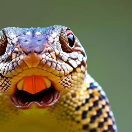 

This image shows a close-up of a snake's head, with its tongue flicking out. Its scales are clearly visible, and its eyes are alert and focused. It is a captivating image that captures the mysterious nature of snakes and